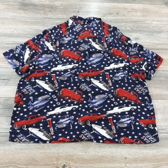 George 3XL 54-56 Mens Short Sleeve Shirt Vintage Car Patriotic Vacation Party - Picture 7 of 8